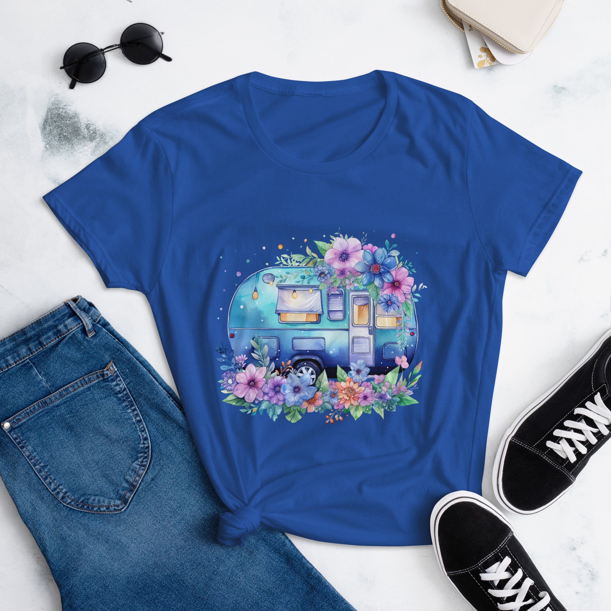 Floral Blue Campervan - Women's T-Shirt