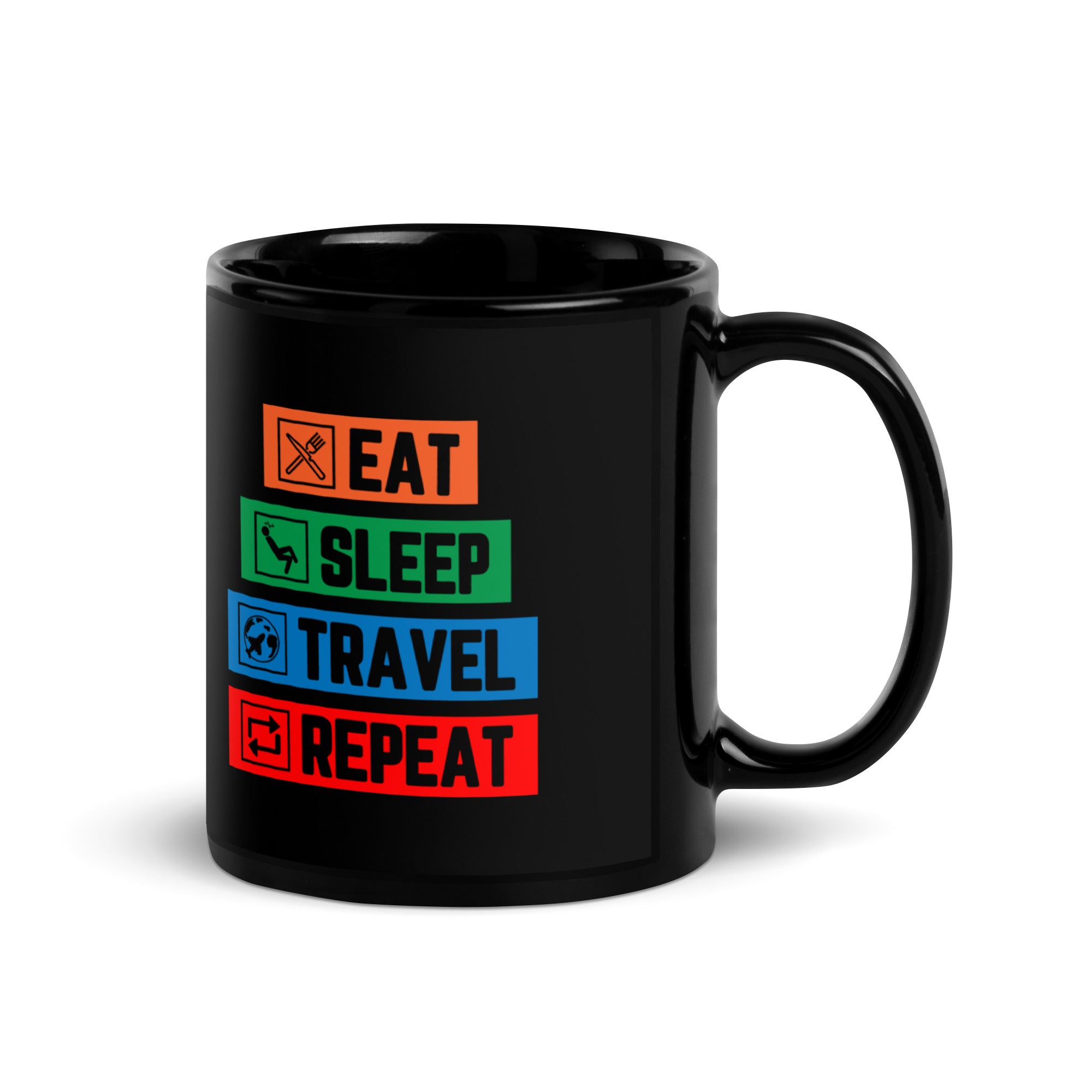 Eat Sleep Travel Repeat - Black Mug